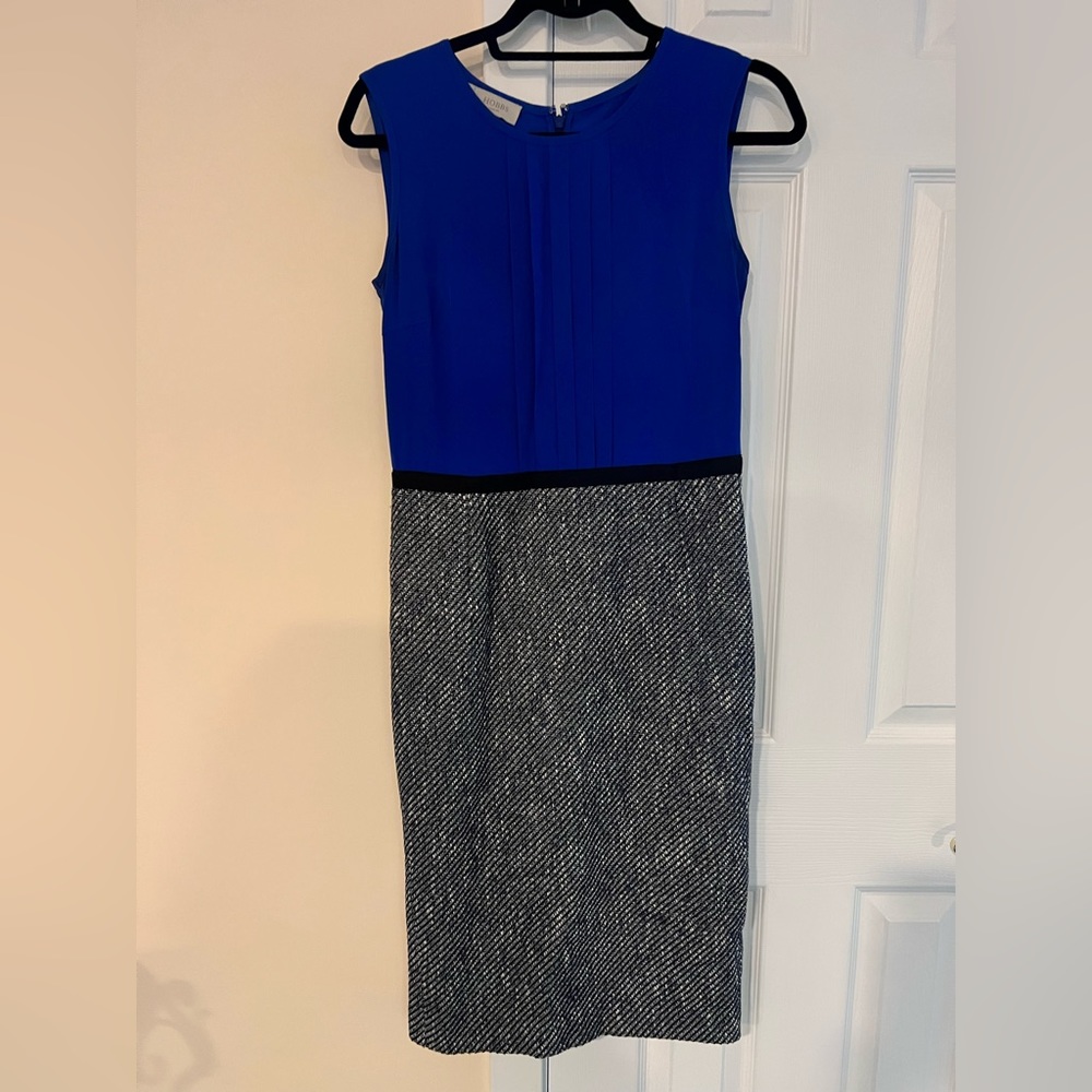 Hobbs London tailored dress with blue blouse too and a tweed skirt